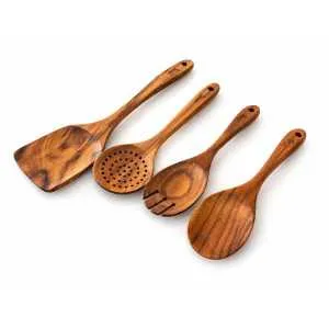 Set 4 Utensili Cucina in Legno di Acacia Sirge | Mestoli e Palette Naturali