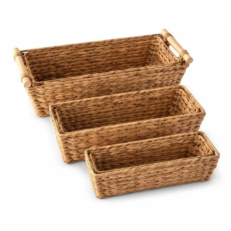 Set 3 Cestini in Giacinto d’Acqua Naturale – Ceste Portaoggetti Intrecciate 3 Misure