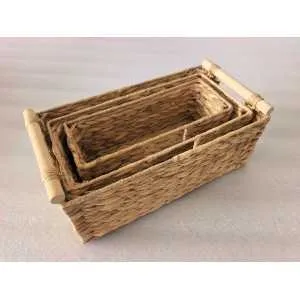 Set 3 Cestini in Giacinto d’Acqua Naturale – Ceste Portaoggetti Intrecciate 3 Misure