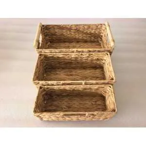 Set 3 Cestini in Giacinto d’Acqua Naturale – Ceste Portaoggetti Intrecciate 3 Misure
