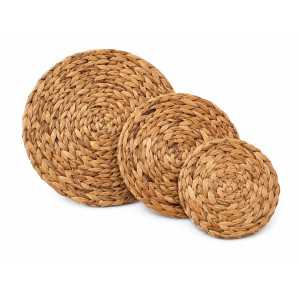 Set 3 Sottopentola e Sottopiatti in Giacinto d’Acqua Naturale – Ø 30, 26 e 20 cm – Intrecciati
