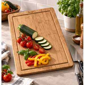 Großes Bambus-Schneidebrett Sirge 45 × 29,5 × 2 cm | Professionell mit Saftrille
