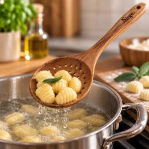 Juego de utensilios de cocina de madera de acacia Sirge (4 piezas) | Cucharones y espátulas naturales