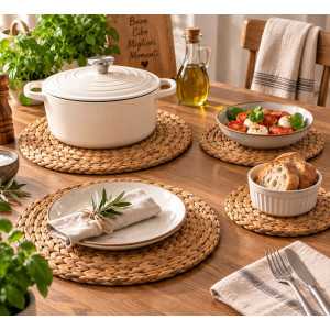 Set of 3 Water Hyacinth Trivets/Charger Plates (30, 26, 20 cm)