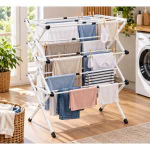 Séchoir à linge en accordéon Sirge LINDA – 8 mètres – Gain de place